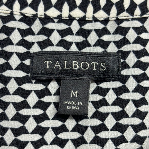 Talbots Popover Tunic Blouse Black White M Geometric - Picture 3 of 7